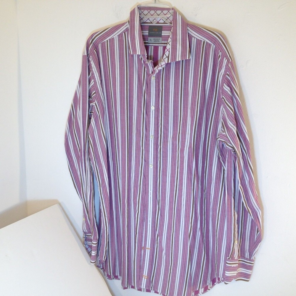 Thomas Dean Long Sleeve Button Up Cotton Dress Shirt Size XXL Shirtmaker's Cloth
